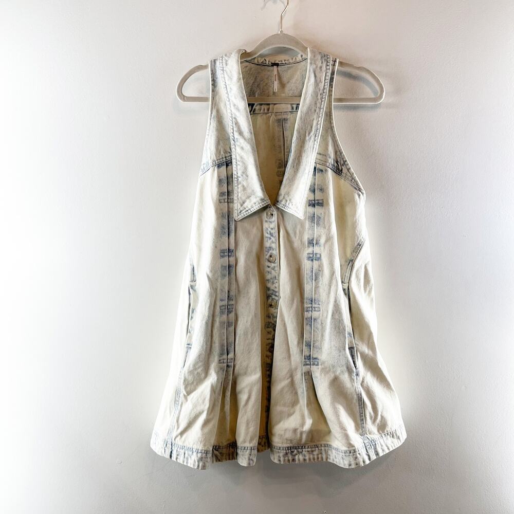 Free People Kate Denim Sleeveless Swing Mini Dress in Blue Icing Sugar Small - Picture 2 of 4
